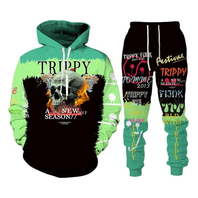 Autumn Winter 3D Trippy Skull Printed Sweatshirts and Pants Set Harajuku Hoodies Unisex Tracksuit Casual Men&#39;s Clothing Suit