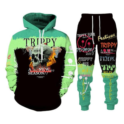 Autumn Winter 3D Trippy Skull Printed Sweatshirts and Pants Set Harajuku Hoodies Unisex Tracksuit Casual Men's Clothing Suit