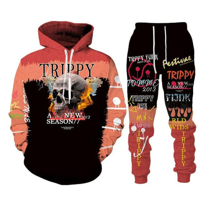 Autumn Winter 3D Trippy Skull Printed Sweatshirts and Pants Set Harajuku Hoodies Unisex Tracksuit Casual Men's Clothing Suit