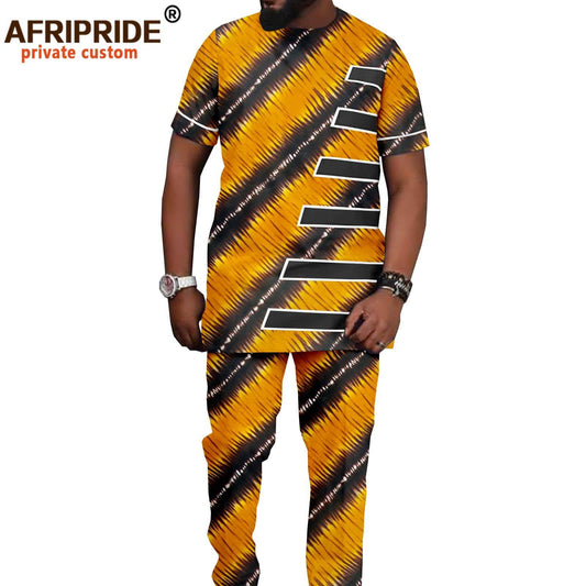 Trening Bărbați Îmbrăcăminte africană Cămăși cu imprimeu și pantaloni Ankara Ținute 2 piese Dashiki Costum bărbați Crop Top Set pantaloni A2116016