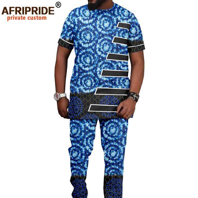 Tracksuit Men African Clothing Print Shirts and Ankara Pants 2 Piece Outfits Dashiki Men Suit Crop Top Trousers Set A2116016