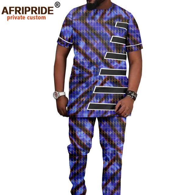 Tracksuit Men African Clothing Print Shirts and Ankara Pants 2 Piece Outfits Dashiki Men Suit Crop Top Trousers Set A2116016