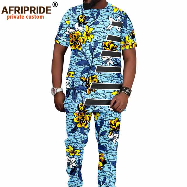 Tracksuit Men African Clothing Print Shirts and Ankara Pants 2 Piece Outfits Dashiki Men Suit Crop Top Trousers Set A2116016