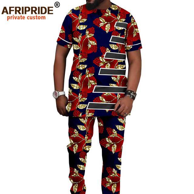 Tracksuit Men African Clothing Print Shirts and Ankara Pants 2 Piece Outfits Dashiki Men Suit Crop Top Trousers Set A2116016