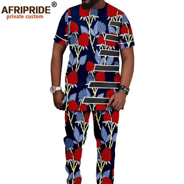 Tracksuit Men African Clothing Print Shirts and Ankara Pants 2 Piece Outfits Dashiki Men Suit Crop Top Trousers Set A2116016