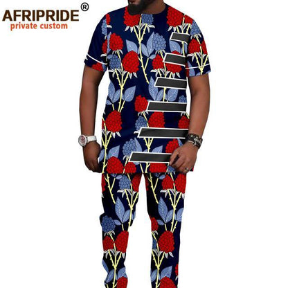 Tracksuit Men African Clothing Print Shirts and Ankara Pants 2 Piece Outfits Dashiki Men Suit Crop Top Trousers Set A2116016