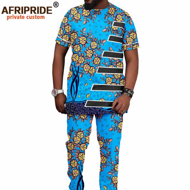 Trening Bărbați Îmbrăcăminte africană Cămăși cu imprimeu și pantaloni Ankara Ținute 2 piese Dashiki Costum bărbați Crop Top Set pantaloni A2116016