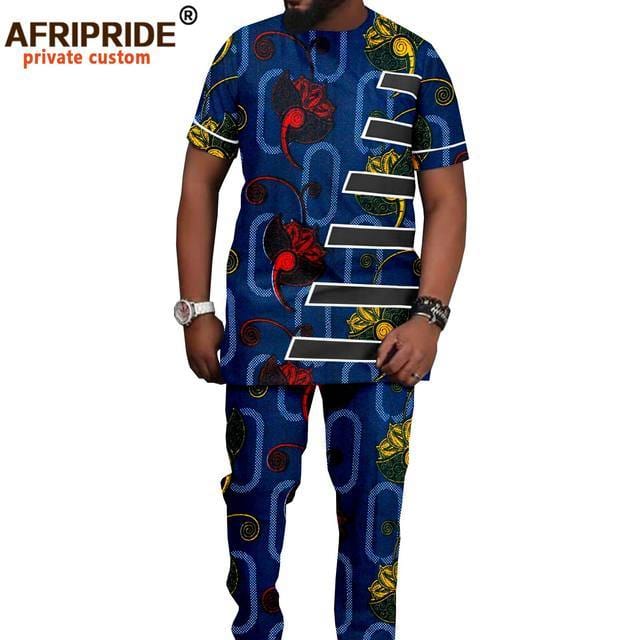 Trening Bărbați Îmbrăcăminte africană Cămăși cu imprimeu și pantaloni Ankara Ținute 2 piese Dashiki Costum bărbați Crop Top Set pantaloni A2116016