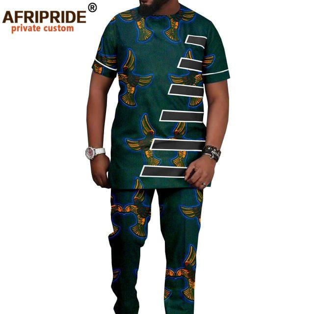 Tracksuit Men African Clothing Print Shirts and Ankara Pants 2 Piece Outfits Dashiki Men Suit Crop Top Trousers Set A2116016