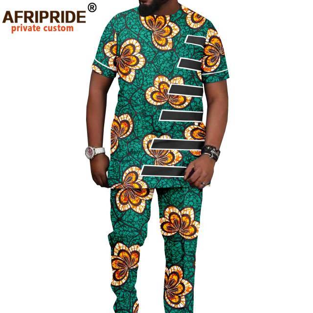 Tracksuit Men African Clothing Print Shirts and Ankara Pants 2 Piece Outfits Dashiki Men Suit Crop Top Trousers Set A2116016