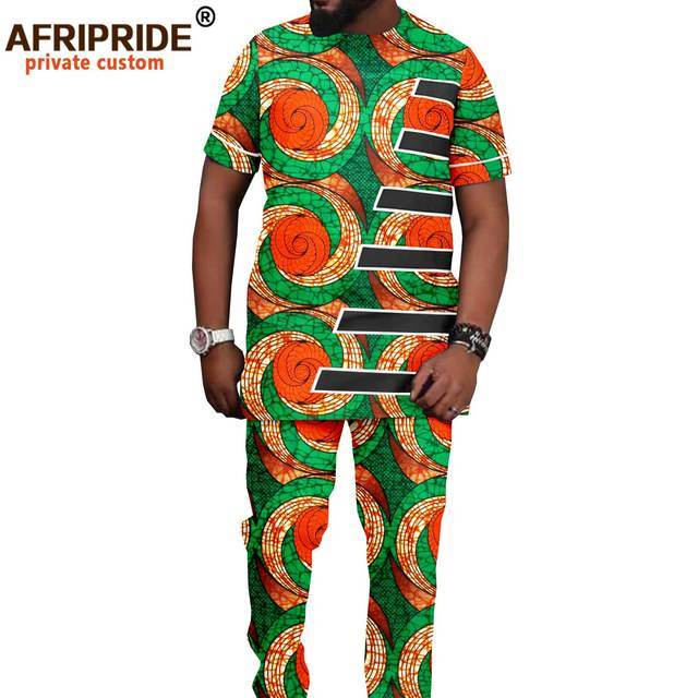 Tracksuit Men African Clothing Print Shirts and Ankara Pants 2 Piece Outfits Dashiki Men Suit Crop Top Trousers Set A2116016