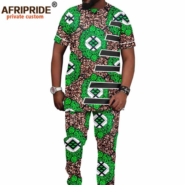 Tracksuit Men African Clothing Print Shirts and Ankara Pants 2 Piece Outfits Dashiki Men Suit Crop Top Trousers Set A2116016