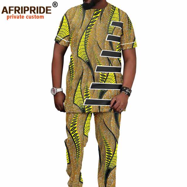 Tracksuit Men African Clothing Print Shirts and Ankara Pants 2 Piece Outfits Dashiki Men Suit Crop Top Trousers Set A2116016