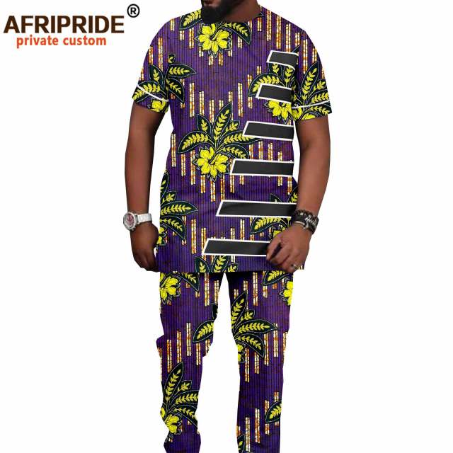 Tracksuit Men African Clothing Print Shirts and Ankara Pants 2 Piece Outfits Dashiki Men Suit Crop Top Trousers Set A2116016