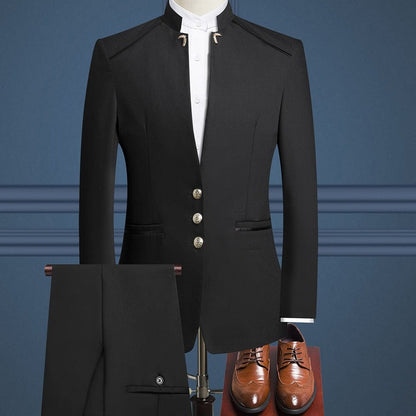 New Style Nostalgic Clothes ZhongShan Suit Man Wedding Solid Color Gold Button Blazers Especially Silm Fit Tuxedo Suit