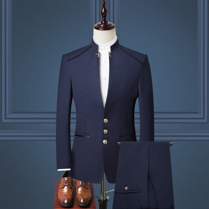 New Style Nostalgic Clothes ZhongShan Suit Man Wedding Solid Color Gold Button Blazers Especially Silm Fit Tuxedo Suit