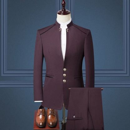 New Style Nostalgic Clothes ZhongShan Suit Man Wedding Solid Color Gold Button Blazers Especially Silm Fit Tuxedo Suit