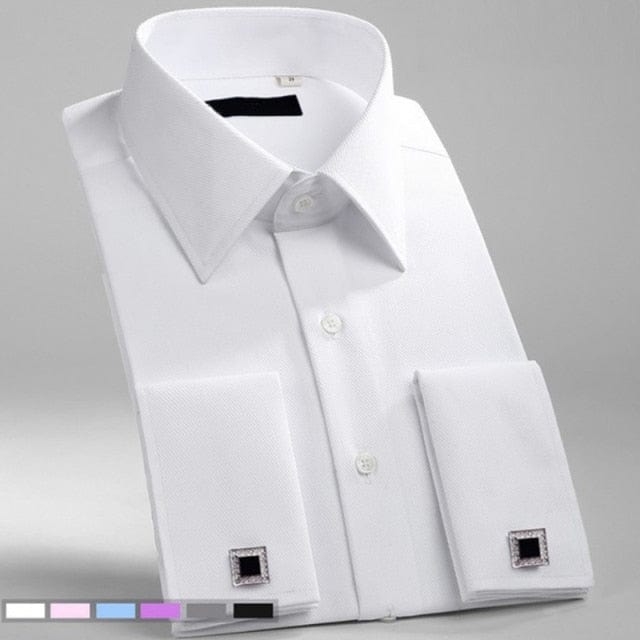 M~6XL Men's French Cuff Dress Shirt  New White Long Sleeve Formal Business Buttons Male Shirts Regular Fit Cufflinks Shirt