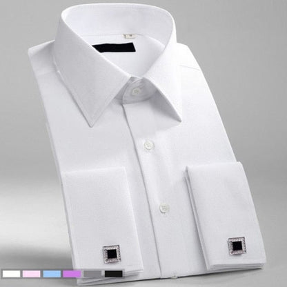 M~6XL Men's French Cuff Dress Shirt  New White Long Sleeve Formal Business Buttons Male Shirts Regular Fit Cufflinks Shirt