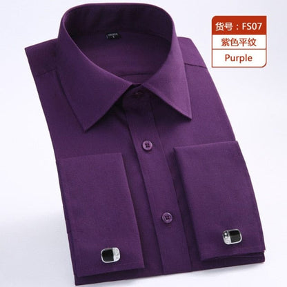 M~6XL Men's French Cuff Dress Shirt  New White Long Sleeve Formal Business Buttons Male Shirts Regular Fit Cufflinks Shirt