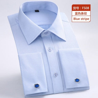 M~6XL Men's French Cuff Dress Shirt  New White Long Sleeve Formal Business Buttons Male Shirts Regular Fit Cufflinks Shirt
