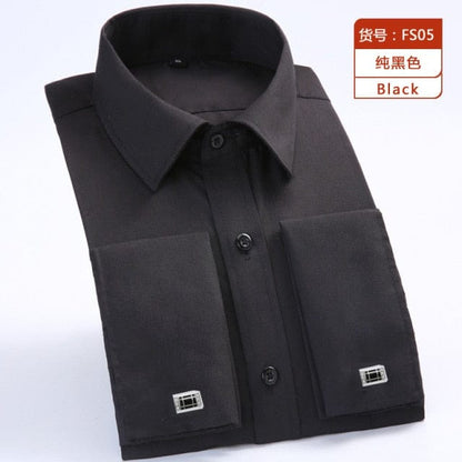 M~6XL Men's French Cuff Dress Shirt  New White Long Sleeve Formal Business Buttons Male Shirts Regular Fit Cufflinks Shirt