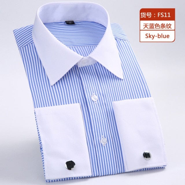 M~6XL Men&#39;s French Cuff Dress Shirt 2021 New White Long Sleeve Formal Business Buttons Male Shirts Regular Fit Cufflinks Shirt