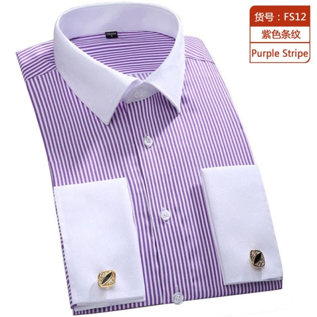 M~6XL Men's French Cuff Dress Shirt  New White Long Sleeve Formal Business Buttons Male Shirts Regular Fit Cufflinks Shirt