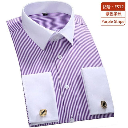 M~6XL Men's French Cuff Dress Shirt  New White Long Sleeve Formal Business Buttons Male Shirts Regular Fit Cufflinks Shirt