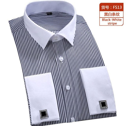 M~6XL Men's French Cuff Dress Shirt  New White Long Sleeve Formal Business Buttons Male Shirts Regular Fit Cufflinks Shirt
