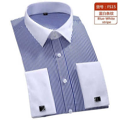 M~6XL Men's French Cuff Dress Shirt  New White Long Sleeve Formal Business Buttons Male Shirts Regular Fit Cufflinks Shirt