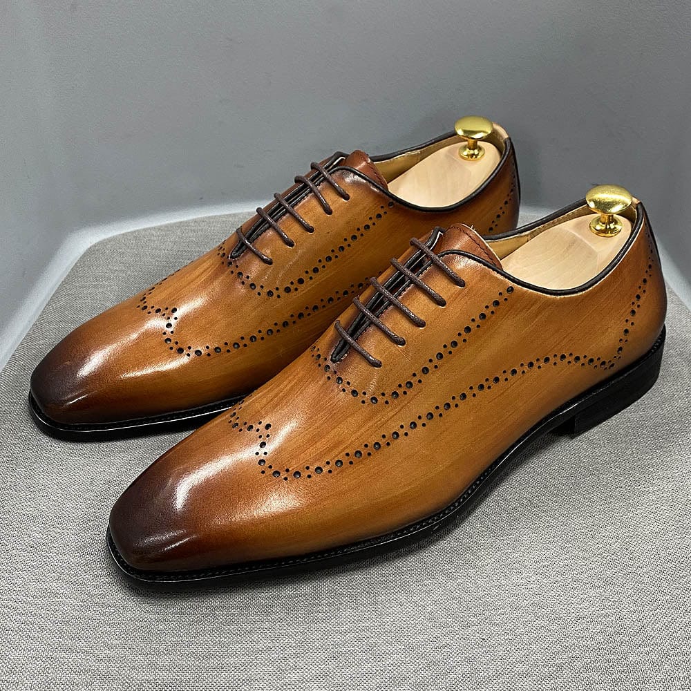 Size 38 To 47 Mens Oxford Shoes Wingtip Genuine Calf Leather Luxury Brand Lace Up Business Office Brogue Dress Shoes for Men