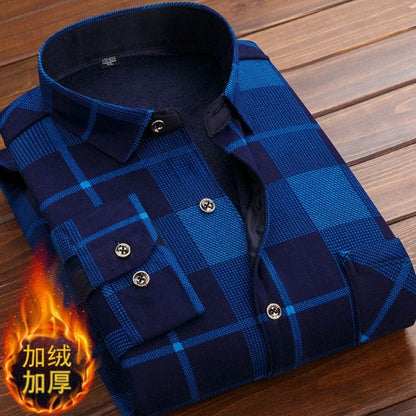 Spring Winter Men's Long Sleeve Plaid Flannel Fur Lined Thick Work Shirts fleece warm long sleeve shirt for men dress shirts