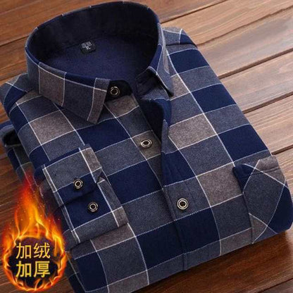 Spring Winter Men's Long Sleeve Plaid Flannel Fur Lined Thick Work Shirts fleece warm long sleeve shirt for men dress shirts
