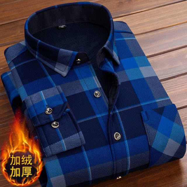 Spring Winter Men's Long Sleeve Plaid Flannel Fur Lined Thick Work Shirts fleece warm long sleeve shirt for men dress shirts