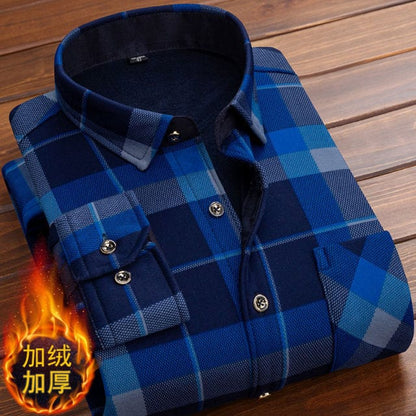 Spring Winter Men's Long Sleeve Plaid Flannel Fur Lined Thick Work Shirts fleece warm long sleeve shirt for men dress shirts
