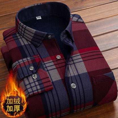 Spring Winter Men's Long Sleeve Plaid Flannel Fur Lined Thick Work Shirts fleece warm long sleeve shirt for men dress shirts