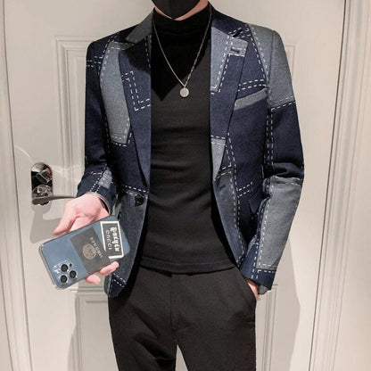 Korean Slim Men Blazers Washed Denim Casual Suit Jacket  Autumn Street Wear Social Men Clothing Wedding Business Dress Coat