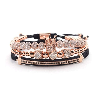 3pcs/set Gold Luxury CZ crown Charm stainless steel beads bracelet stacks handmade men bracelets &amp; bangles for Men Jewelry
