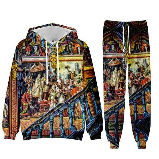 Baroque Church Trening pentru bărbați de lux Hanorace+pantaloni Seturi de pantaloni de sport pentru jogging, iarnă, fleece Jogger, costum sport, hanorac