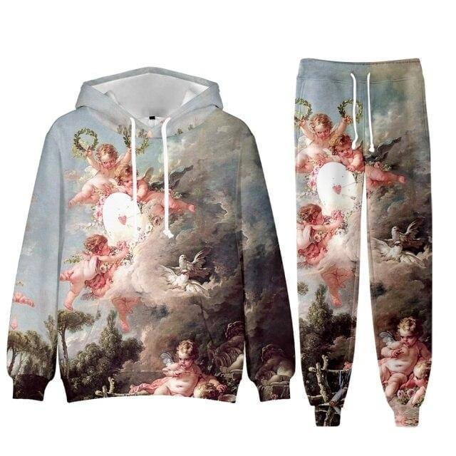 Baroque Church Luxury Men's Tracksuit Hoodies+Pants Jogging Sweatpants Sets Winter Fleece Jogger Sports Suit Sweatshirt