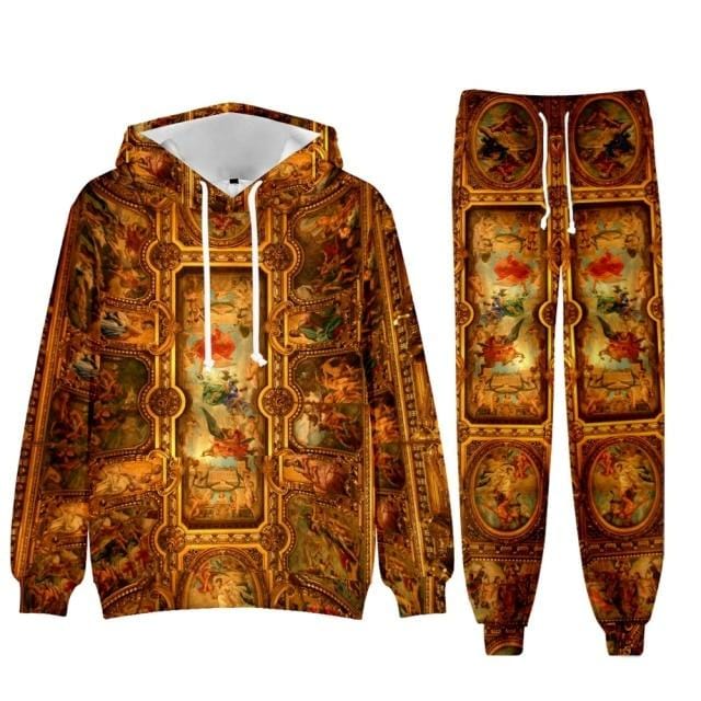 Baroque Church Luxury Men's Tracksuit Hoodies+Pants Jogging Sweatpants Sets Winter Fleece Jogger Sports Suit Sweatshirt