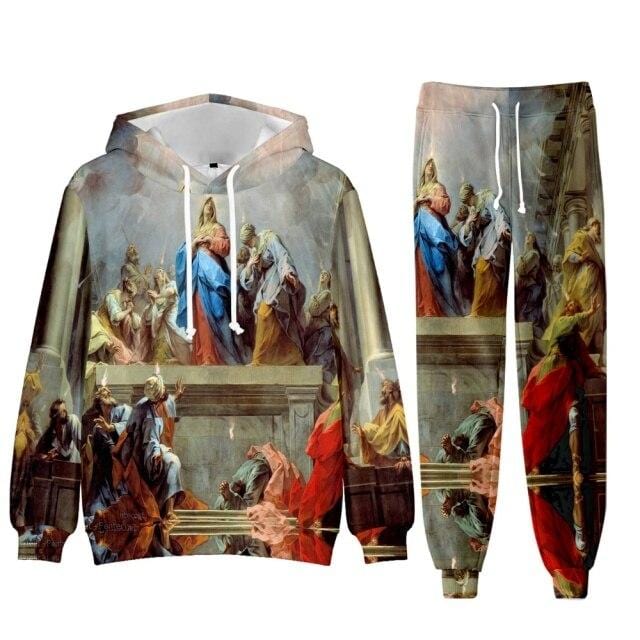 Baroque Church Luxury Men's Tracksuit Hoodies+Pants Jogging Sweatpants Sets Winter Fleece Jogger Sports Suit Sweatshirt