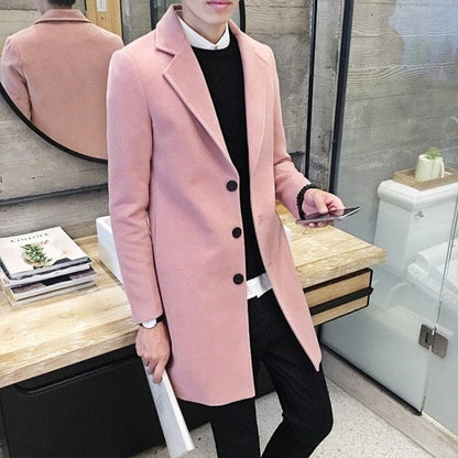Fashion Men Wool &amp; Blends Mens Casual Business Trench Coat Mens Leisure Overcoat Male Punk Style Blends Dust Coats Jackets