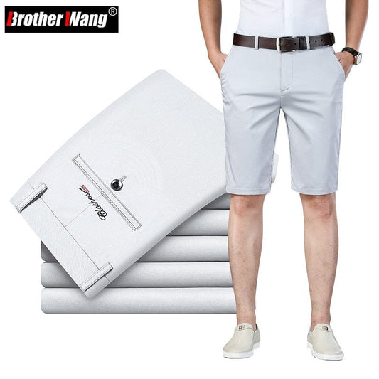 6 Color Casual Shorts Men 2022 Summer New Straight Elastic Business Fashion Thin Short Pants Male Brand Khaki Beige Black Navy