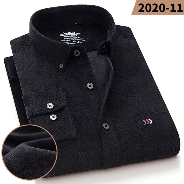 Casual Mens Corduroy Shirt Pure Cotton Long Sleeve Thick Winter Regular fit 5XL Leisure Shirts for Men Warm Brown Blue Red New