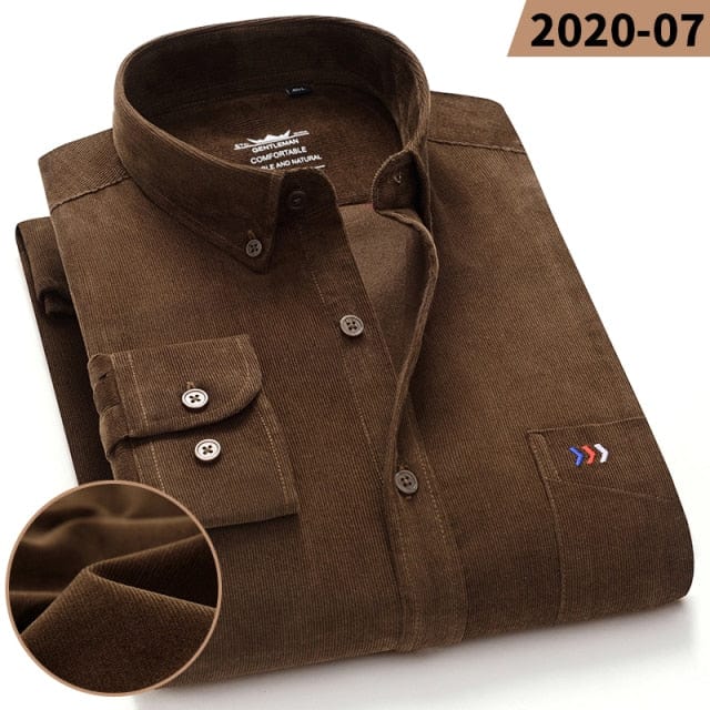 Casual Mens Corduroy Shirt Pure Cotton Long Sleeve Thick Winter Regular fit 5XL Leisure Shirts for Men Warm Brown Blue Red New