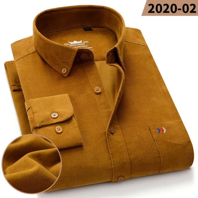 Casual Mens Corduroy Shirt Pure Cotton Long Sleeve Thick Winter Regular fit 5XL Leisure Shirts for Men Warm Brown Blue Red New