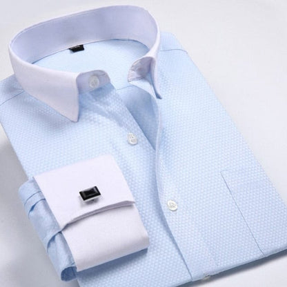 Men's Dress Shirts Loose Tuxedo French Cuff Regular Fit Luxury Striped Business Long Sleeve Cufflinks Social Pluse Size 6XL