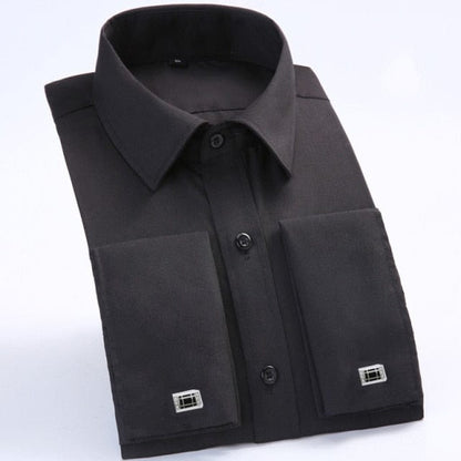Men's Dress Shirts Loose Tuxedo French Cuff Regular Fit Luxury Striped Business Long Sleeve Cufflinks Social Pluse Size 6XL